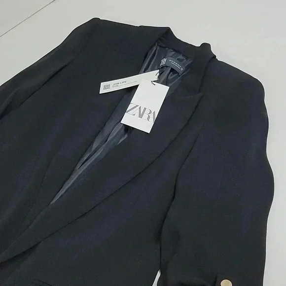 ZARA Open Blazer Women’s Size XS Rolled-Up Sleeves Black - Picture 3 of 10